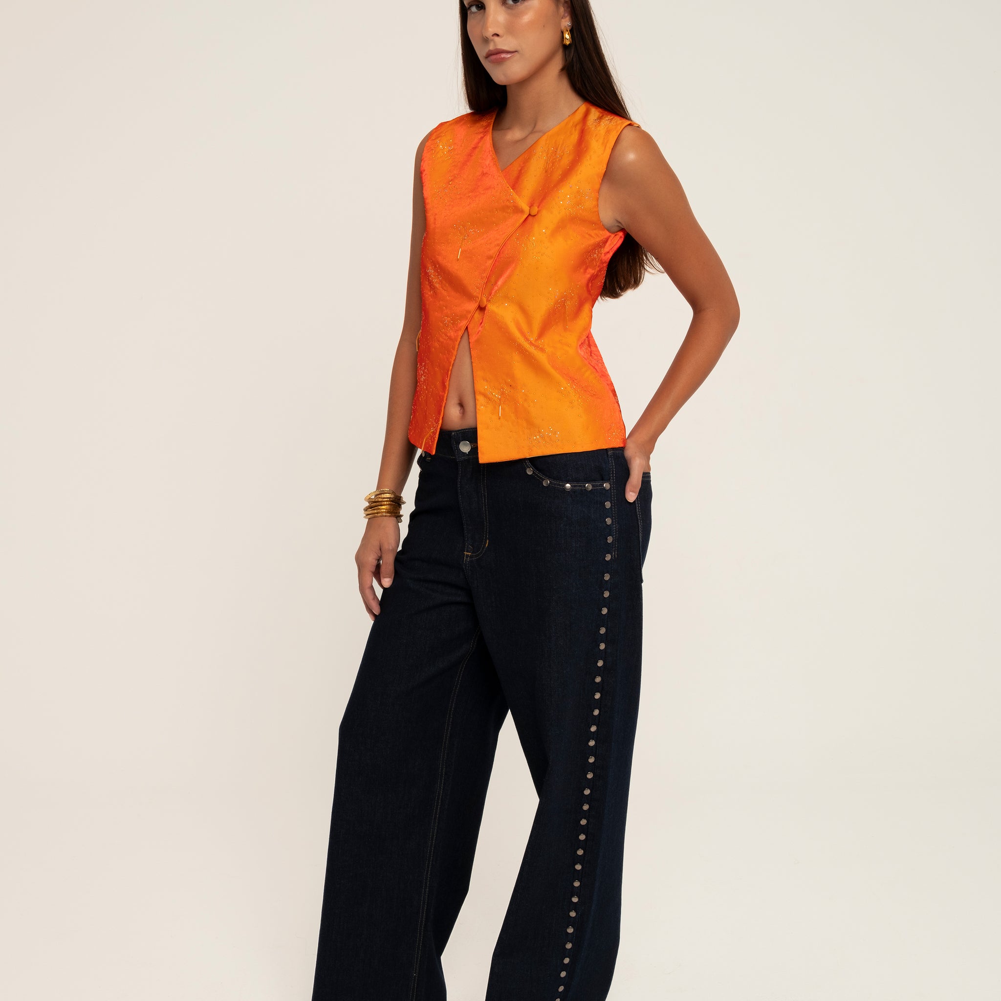 STUDDED DARK DENIM JEANS