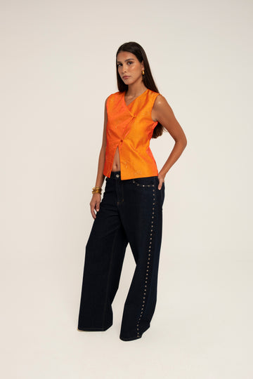 STUDDED DARK DENIM JEANS