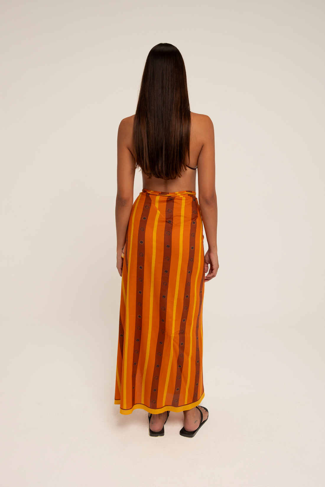 STRIPE COTTON WRAP PAREO IN TANGERINE