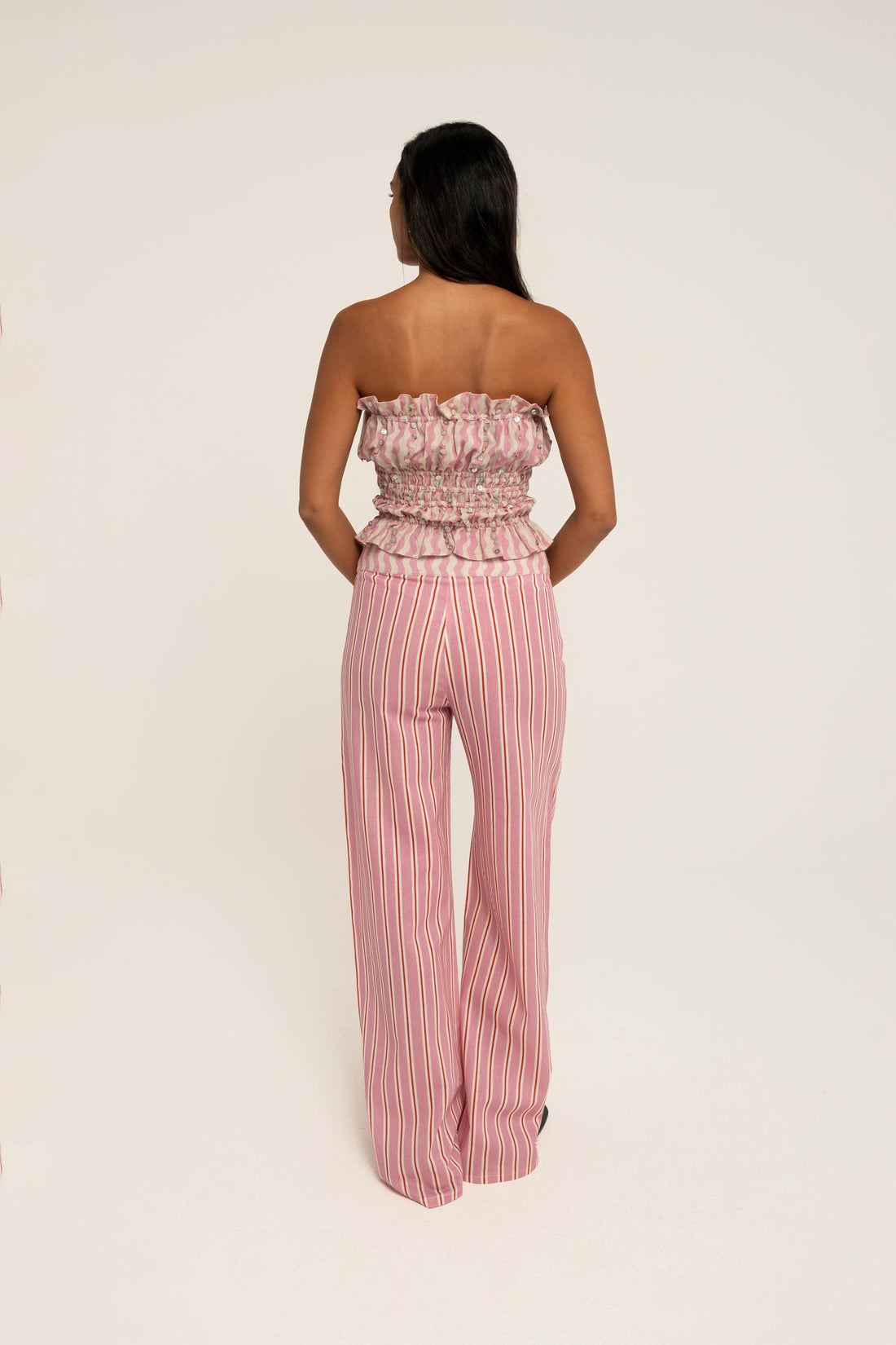 HIBISCUS LINEN PANTS WITH CONTRASTING WAISTBAND