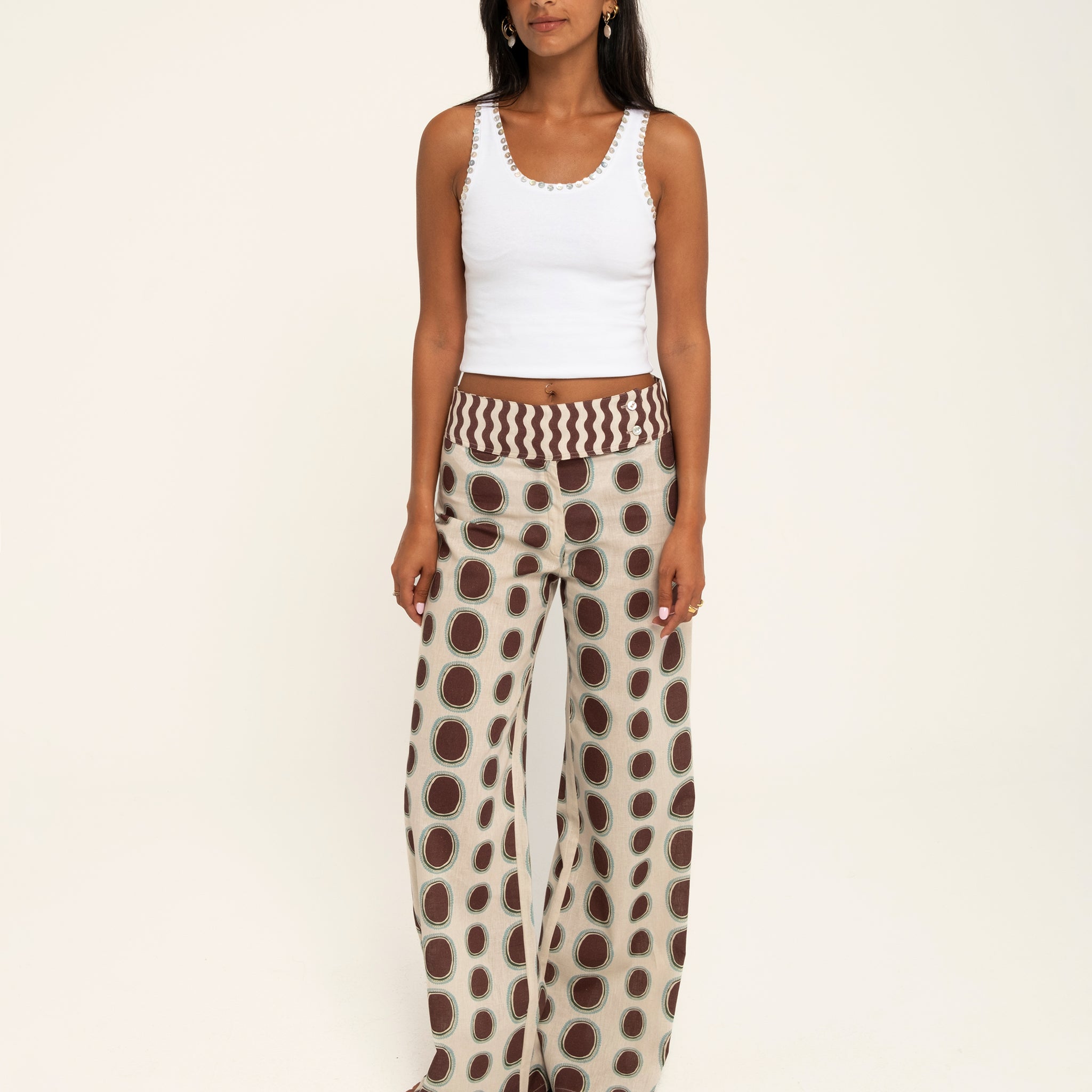 SAAYA LINEN PANTS WITH CONTRASTING WAISTBAND