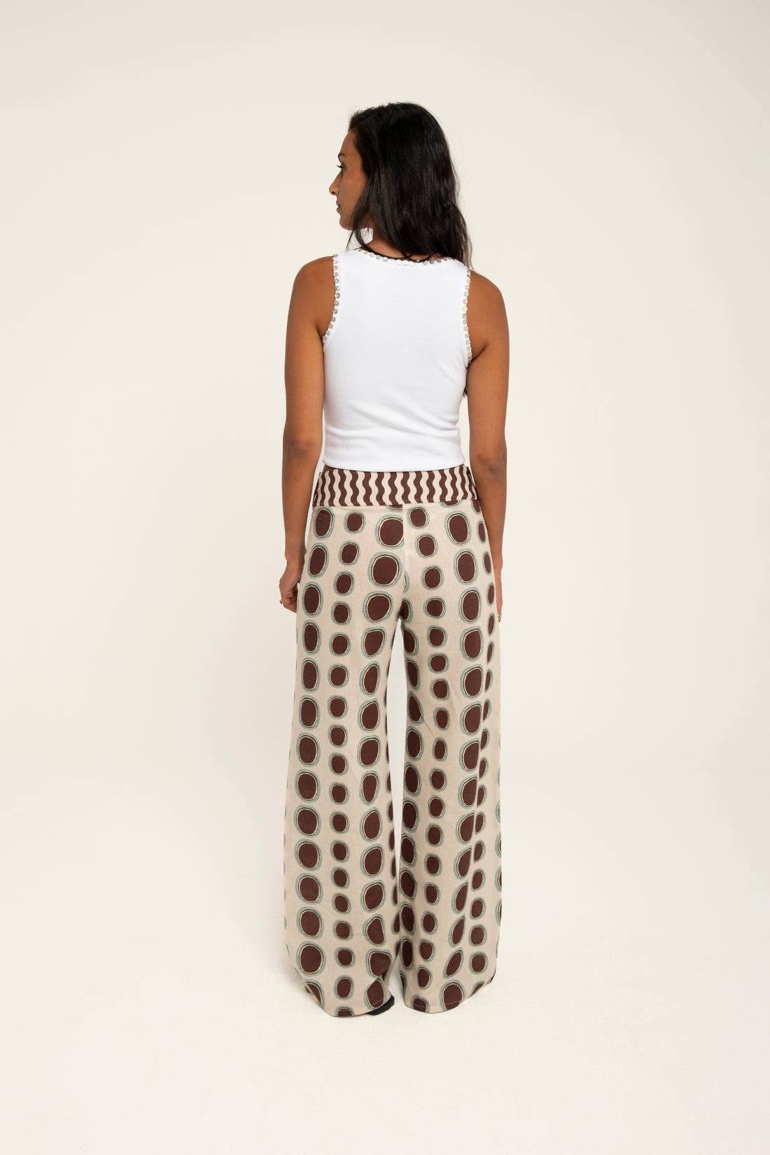 SAAYA LINEN PANTS WITH CONTRASTING WAISTBAND