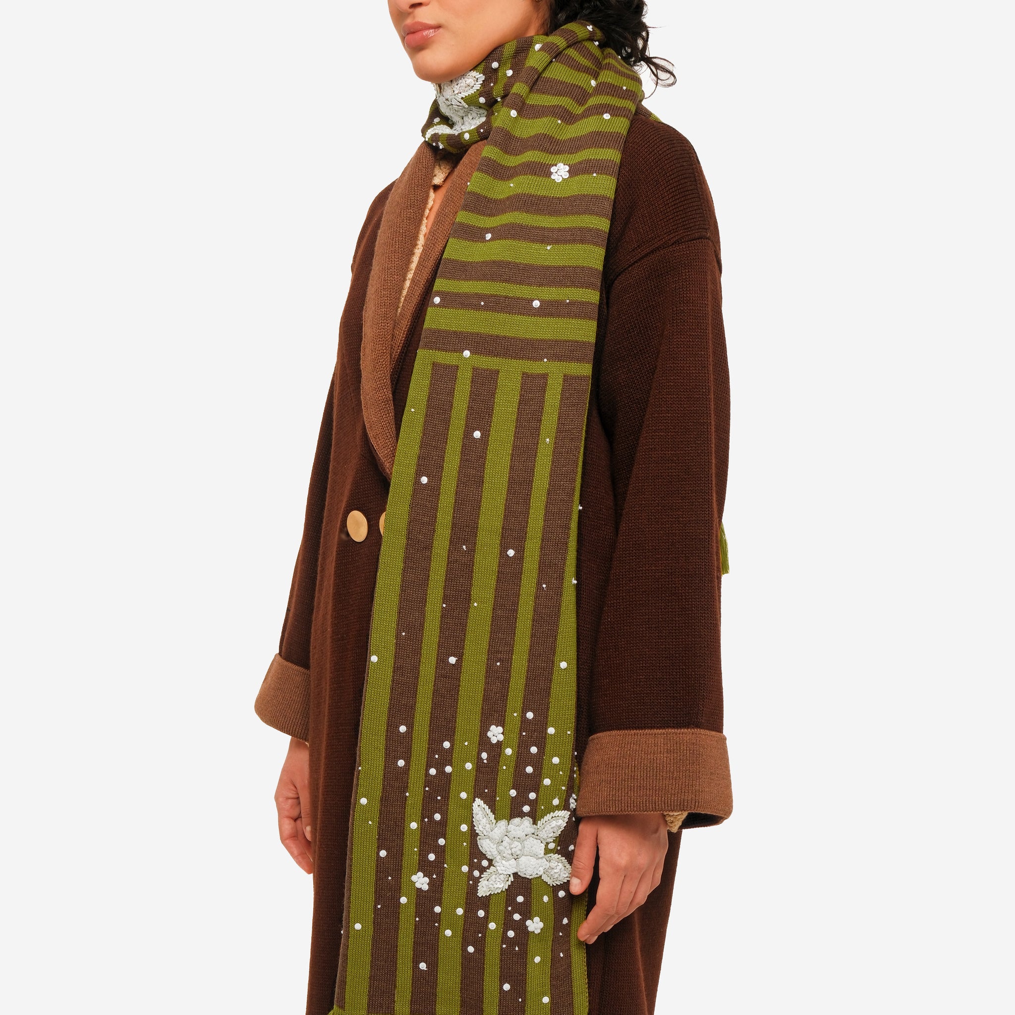 GARDENIA JACQUARD KNIT BEADED SCARF