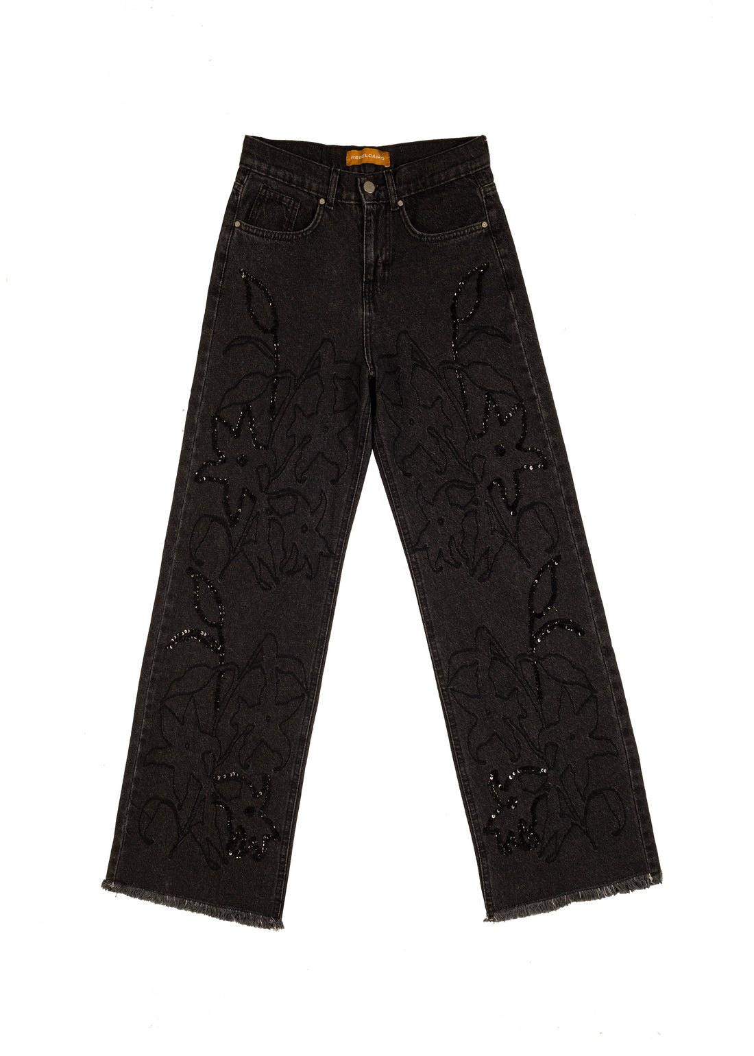 LILY EMBROIDERED WIDE-LEG JEANS WITH SEQUINS